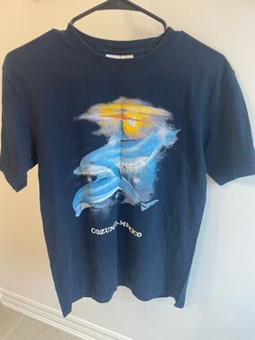 Vintage Heavy Euro Black Cotton Tee with Red Logo